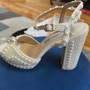 All over pearl beaded wedding shoes